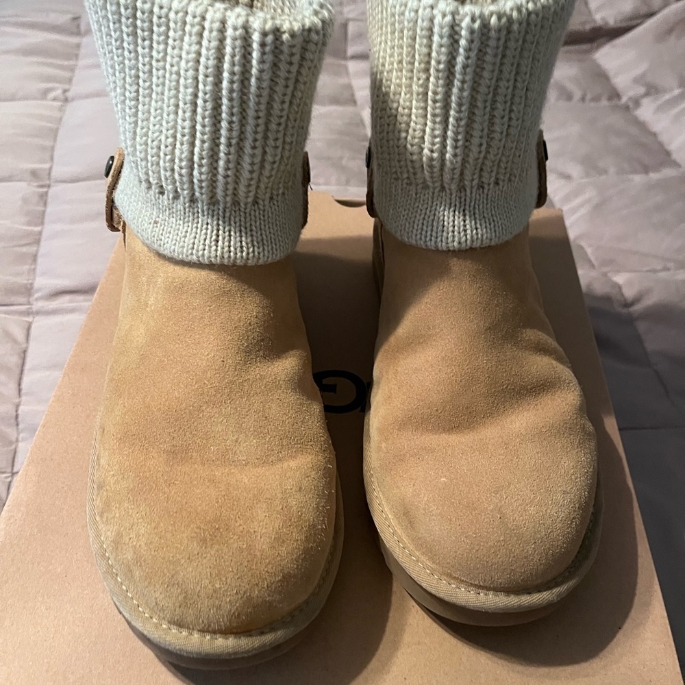 UGG Tan Boots with Cream Knit Cuffs